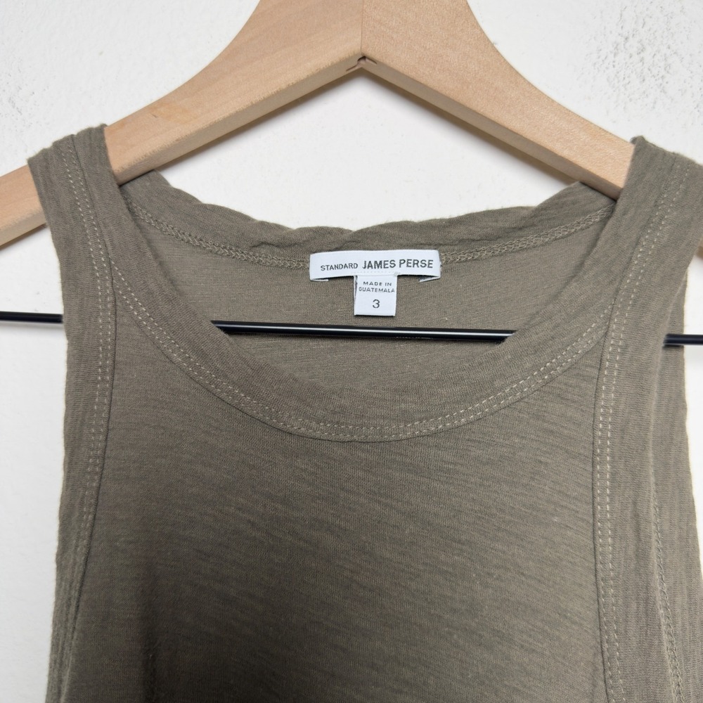 Standard James Perse Women 100% Cotton Tank Top 3 Green Platoon Cutaway Luxury‎ - Picture 3 of 6